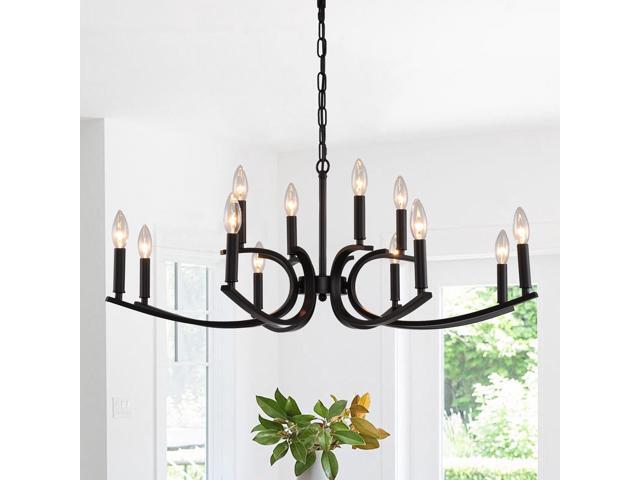 12-Light Farmhouse Chandelier, Black Metal Chandeliers Light Fixtures industrial for High Ceiling Living Dining Room Foyer. Adjustable Height-E12...