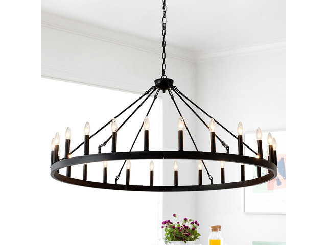 53.15 inch Matte Black Wagon Wheel Chandelier with 24 Light(No Bulbs)-E12