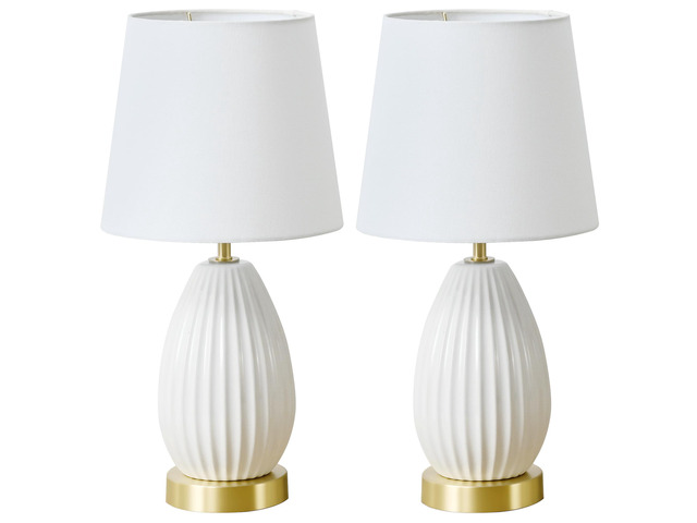 18-inch Set Of 2 Table Lamps, Antique Brass and White Finish, Rotary Switch, E26 Socket Bulb Not included (60W Max)