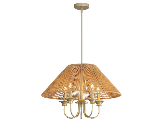 15Cm Down Rod Pendant Light, Beige Paper Rope Lampshade with Iron, 12Cm Canopy, Boho Hanging Ceiling Light for Dining Room Kitchen Living Room
