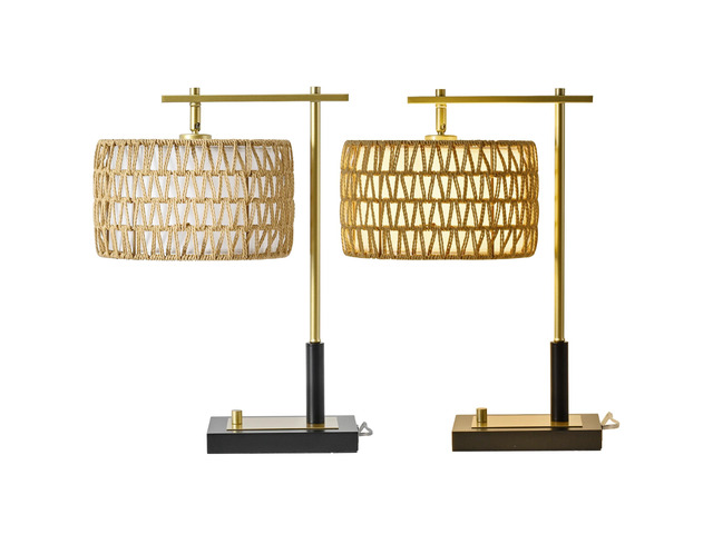 19 inch Table Lamp Set Of 2 with Rope and White Fabric Lamp Shade for Bedroom & Living Room (Bulbs Not included)