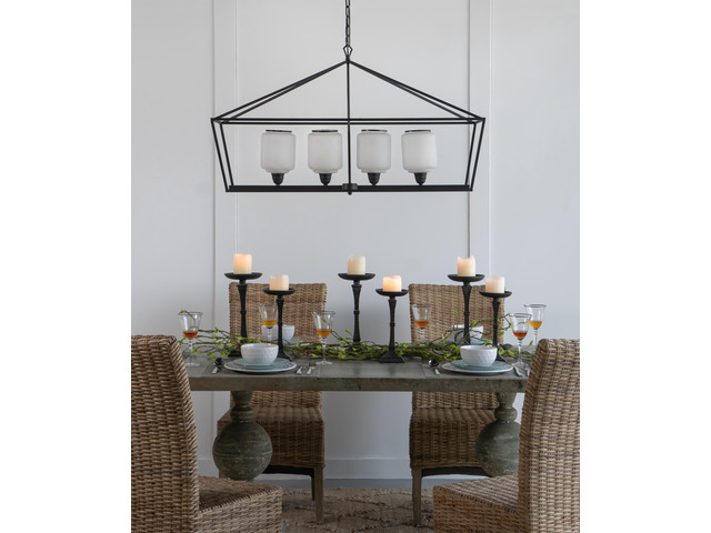 41.7x14.2x23.8' Iron Chandelier, Sleek industrial Style Hanging Light Fixture for Kitchen Dining Room Foyer Entryway, Bulb Not included