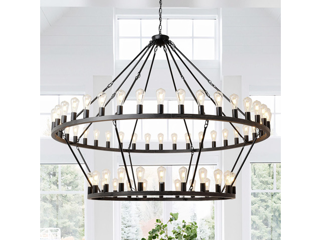 59.06 inch Matte Black Wagon Wheel Chandelier 54-Lights(No Bulbs)