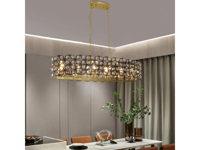 39' Contemporary Crystal and Blackgold Pendant Chandelier Geometric Modern Light Fixture for Dining Room, Kitchen, Or Living Room (Bulb Not included)