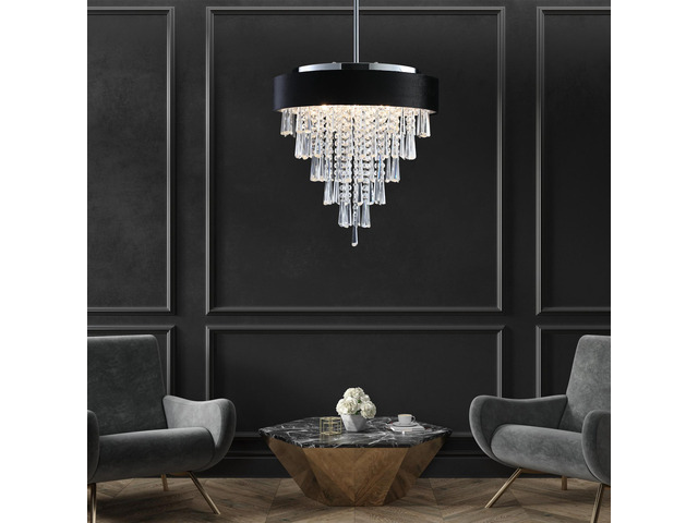 18-inch Modern Crystal Chandelier with Black Imitation Velvet Anti-Glare Shade, Adjustable Height, 8-Light G9 Base for Dining Room, Living Room, Or...
