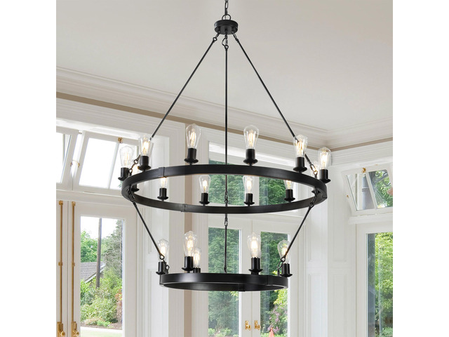 Retro Style Large 2-Tier Circular Ceiling Ironwork Chandelier