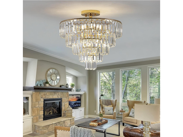 Gold Crystal Chandeliers,5-Tier Round Semi Flush Mount Chandelier Light Fixture,Large Contemporary Luxury Ceiling Lighting for Living Room Dining...