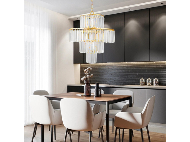 20' Modern Crystal Chandelier with Gold Finish, 4-Tier Design for Dining Room Or Living Room, Elegant Crystal Pendant Light Fixture (Bulb Not...