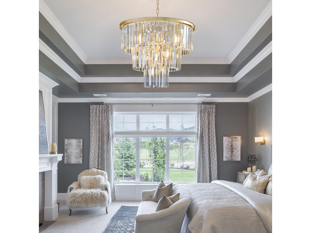 20' Luxury 3-Tier Crystal Chandelier, 7-Light Gold Frame Pendant Light, Elegant Ceiling Lighting for Living Room, Dining Room, Bedroom (No Bulbs)