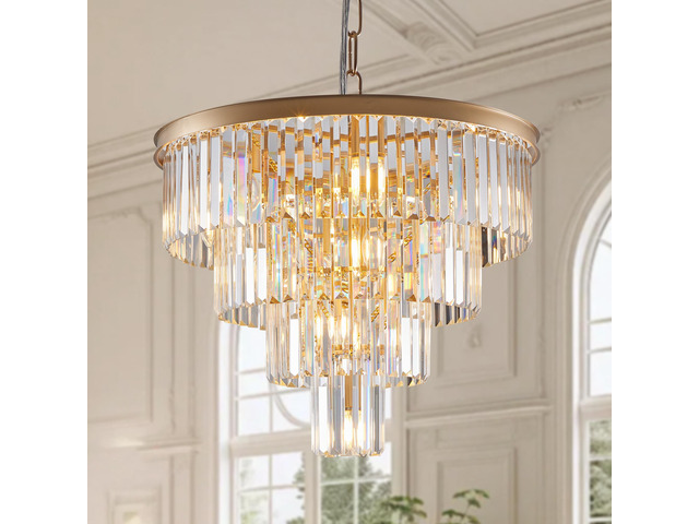 24' Contemporary Crystal Modern Chandeliers Crystal Ceiling Chandelier 4 Tier Golden Chandelier Lighting for Dining Room Living Room Bedroom (Bulbs...
