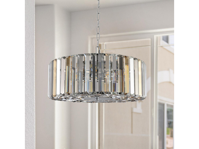 17' Chrome Crystal Pendant Chandelier, Modern Hanging Light Fixture with Adjustable Height, 4-Light E26 Base for Living Room, Dining Room, Or...