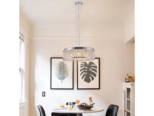 Modern Crystal Chandelier 19 inches Aluminum+Iron Round Ceiling Light Flush Mount Ceiling Light Fixture for Kitchen Island Dinning Bedrooms and...