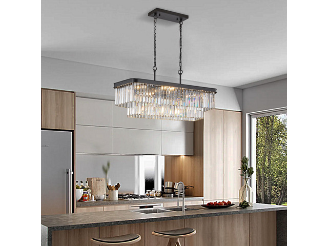 Chandeliers,Rectangular Crystal Chandelier Adjustable,E12 Modern industrial Crystal Lights,Farmhouse Iron Ceiling Hanging Light for Kitchen Living...