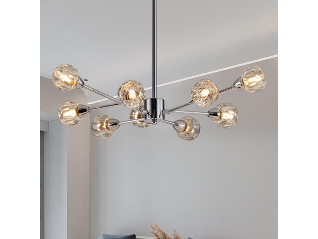 28' Modern Crystal Chandeliers, 9 Lights Chrome Chandelier for Living Room Bedroom, Dining Room Chandelier Over Table, Kitchen Light Fixtures...