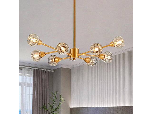 28' Modern Crystal Chandeliers, 9 Lights Golden Chandelier for Living Room Bedroom, Dining Room Chandelier Over Table, Kitchen Light Fixtures...