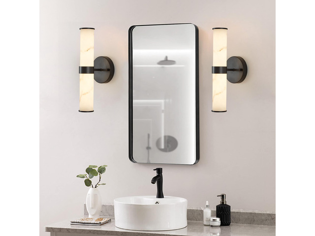 Resin Imitation Marble Texture Wall Light with Black Iron Metal Frame,Set Of 2,Elegant Lighting Fixtures for Hallways,Bathrooms,and Bedrooms (only...
