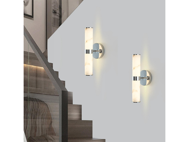 Resin Imitation Marble and Chrome Wall Sconce, Set Of 2,Modern Vertical Light Fixture for Bathrooms, Hallways, and Bedrooms (only indoor)