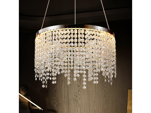 16-inch Luxury Crystal Led Chandelier - Adjustable Height and Color Temperature (3000K-6000K) - Modern Chandelier for Living Room, Dining Room and...