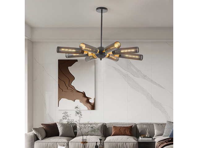 34' Modern industrial Sputnik Chandelier, 8-Light Black and Gold Metal Pendant Light with Mesh Shades, E26 Base, Adjustable Height for Dining Room,...