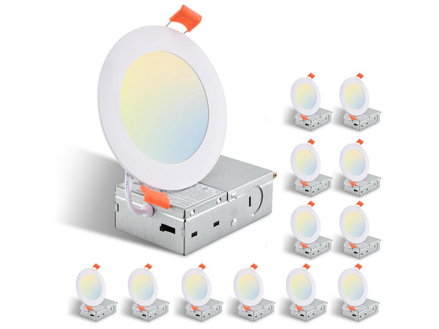 12-Pack 4 inch Ultra-Thin Led Recessed Ceiling Light with Junction Box, 2700K-5000K Dimmable Color Changing Downlight, 9W 810Lm, Easy install,...