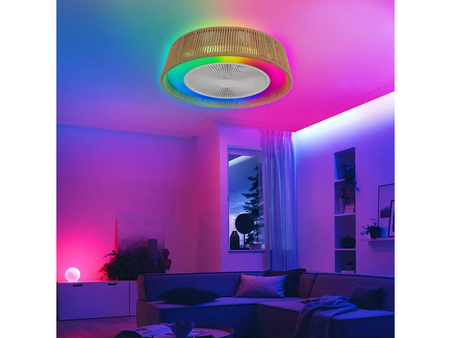 21' Modern Rustic Ceiling Fan Light with Led Rgb Mood Lighting, Rope Woven Design, Quiet Fan, Semi Flush Mount for Bedroom, Living Room, Or Dining...