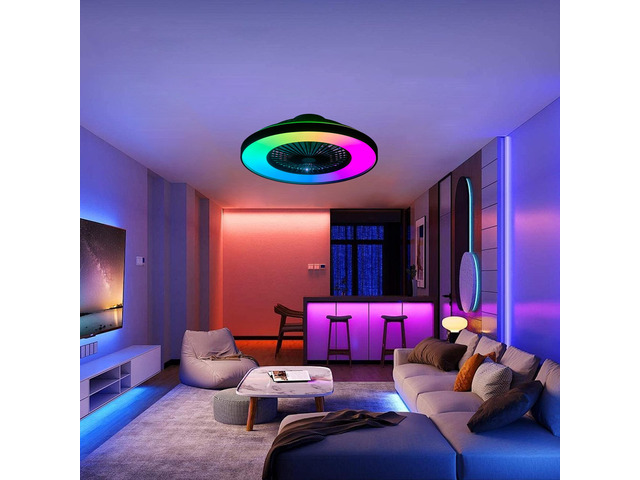 23-inch Black Ceiling Fan Light with Led Rgb Dimmable & Color-Changing, App & Remote Control, Modern Smart Ceiling Fan for Living Room, Bedroom,...