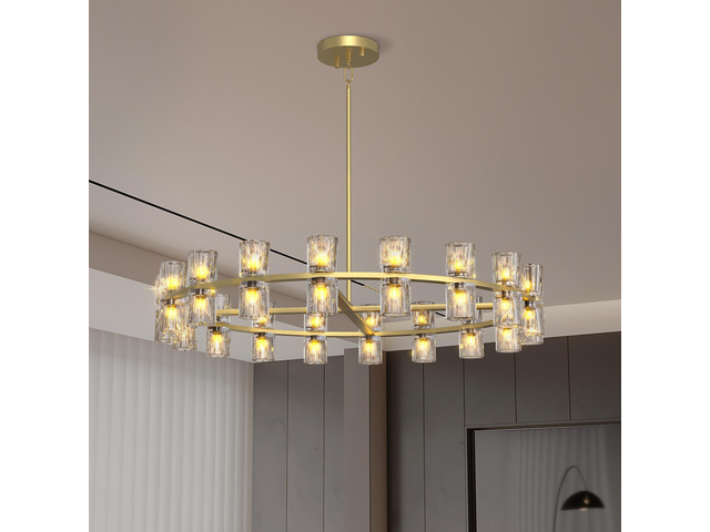 Modern 36' Gold Round Chandelier Light Fixture, K9 Crystal Chandeliers for Dining Room, Living Room, Dining Room Chandeliers Over Table, Chandelier...