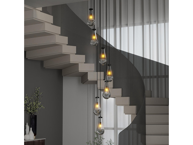 7 Light Dining Room Pendant Light, Large Chandelier Adjustable Hanging Line, Black Living Room Pendant Light, Foyer Chandelier, Stairwell Pendant...