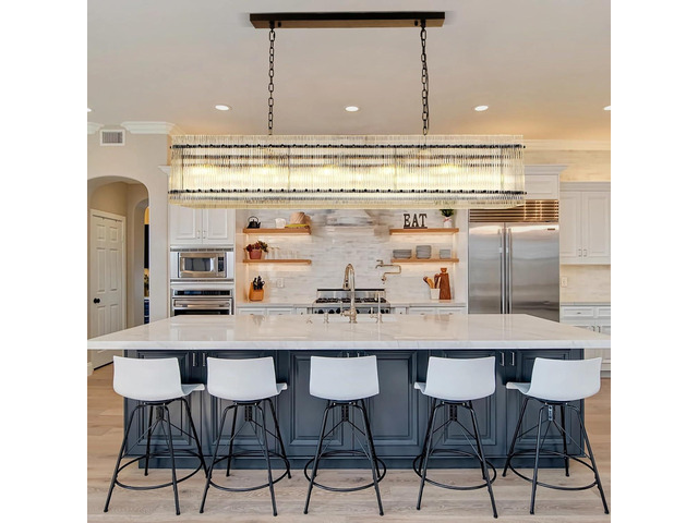 Modern Rectangular Crystal Glass Chandelier, 10-Lights Black Chandelier Lighting Contemporary Pendant Ceiling Light Fixture for Dining Room Living...