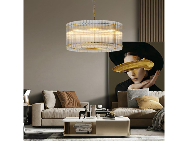 37' Modern Gold Round Chandelier,2-Tier 8-Light Water Ripple Crystal Glass Chandeliers,for Dining Room,Living Room,Bedroom,High Ceiling,Foyer...