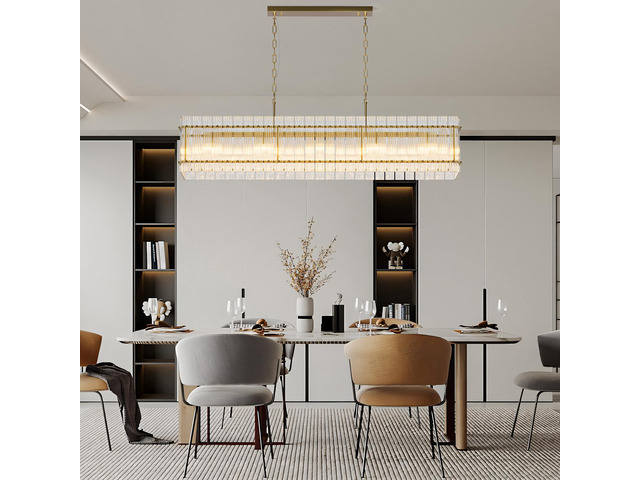 Modern Rectangular Crystal Glass Chandelier, 10-Lights Glod Chandelier Lighting Contemporary Pendant Ceiling Light Fixture for Dining Room Living...