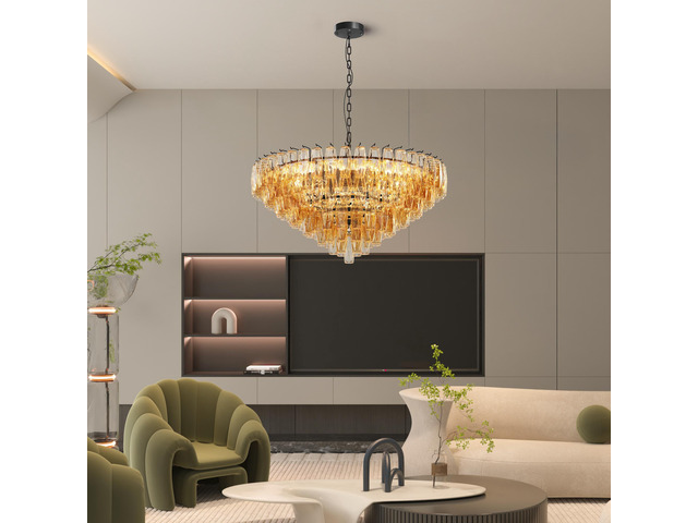 Modern Round Chandelier, 37' Extra Large Black Chandeliers for Dining Room, 14-Light with Tiered Smoke Glass Tubes Ceiling Light, Pendant Lighting...