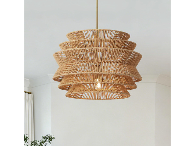 17.3' Rattan Pendant Light,Hand-Woven Rustic Wicker Hanging Light Seagrass Ceiling Chandelier,Water Plants Rattan Chandelier for Dining Living...