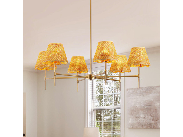 Boho Rattan Chandelier 6-Lights Rustic industrial Pendant Light Large Adjustable Pendant Lighting Fixtures for Kitchen Island Dining Living Room,Ul...