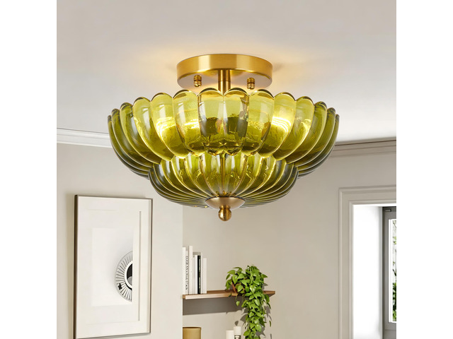 11.8 inch Kitchen Ceiling Light, 3-Light Semi Flush Mount Ceiling Lamp with Flower Glass, Vintage Close to Ceiling Light Fixtures for Bathroom...