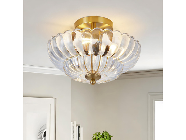 11.8 inch Semi Flush Mount Ceiling Light, 3-Light Close to Ceiling Light Fixtures with Flower Glass, Vintage Ceiling Lights for Hallway Living Room...