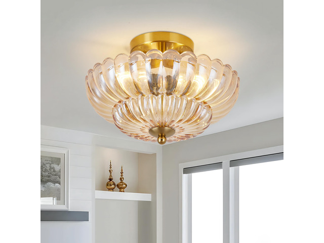 11.8 inch Semi Flush Mount Ceiling Light, 3-Light Close to Ceiling Light Fixtures with Flower Glass, Vintage Ceiling Lights for Hallway Living Room...