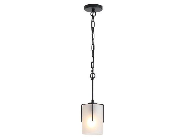 Modern Adjustable Cylindrical Pendant Light, Milky White Frosted Glass & Black Metal Frame, E26 Base, Compatible with Flat/Vaulted/Sloped Ceilings,...