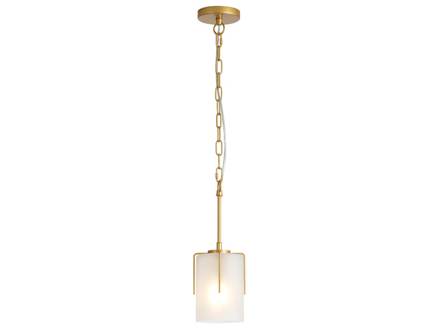 Gold Modern Pendant Light with Frosted Glass Shade, Adjustable Height, Compatible with Flat/Vaulted/Curved Ceilings, E26 Base (Max 60W) for Kitchen...