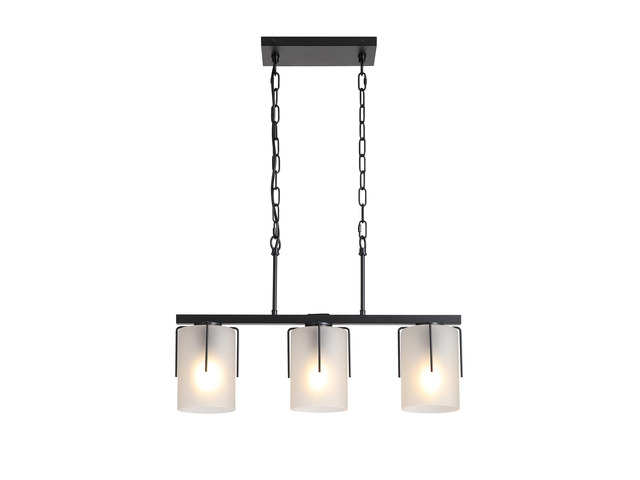 Minimalist 3-Light Linear Chandelier, Matte Black Pendant Lighting with Frosted Glass Shades, E26 Base Adjustable Ceiling Fixture for Dining Room...