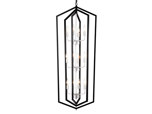 12-Light Farmhouse Kitchen Chandeliers, Matte Black and Sliver Vintage Rustic Cage Light Fixture Adjustable Height Chandeliers for Dining Room...