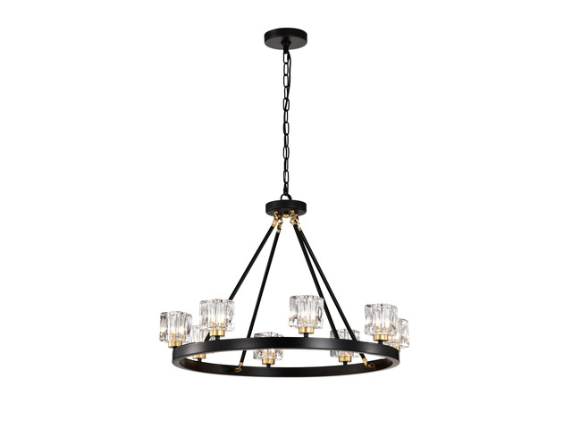 Matte Black + Gold Wagon Wheel Chandelier Farmhouse Modern Small Crystal Round Chandelier for Living Room Kitchen Island Foyer Hallway Entryway...