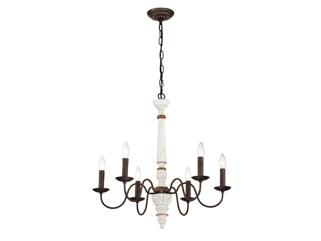 Retro White and Rust Color Chandelier with Light Fixture 6 Light (E12 No include Bulb) Pendant Light Fixtures for Dining Room, Lobby, Kitchen,...