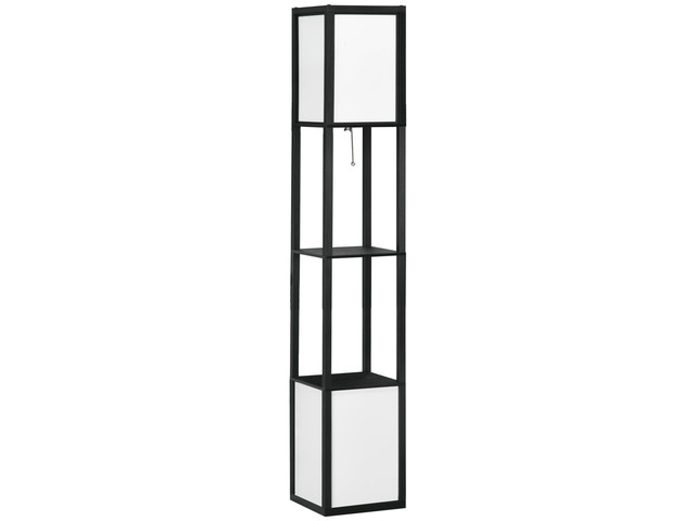 Homcom Modern Floor Lamp with Shelves & Dual Ambient Lighting, Tall Standing Lamp for Living Room, Bedroom with Fabric Lampshade (Bulb Not...