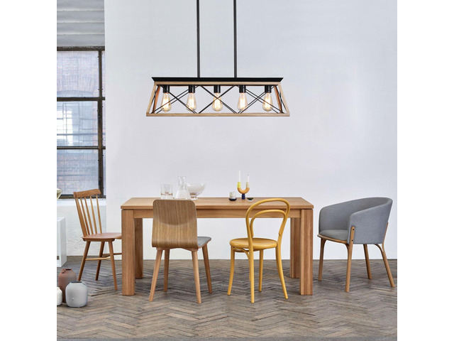32' Oak industrial 5-Light Pendant Chandelier, Modern Metal Cage Design, Adjustable Hanging Light for Dining Room, Kitchen, Living Room (No Bulbs)