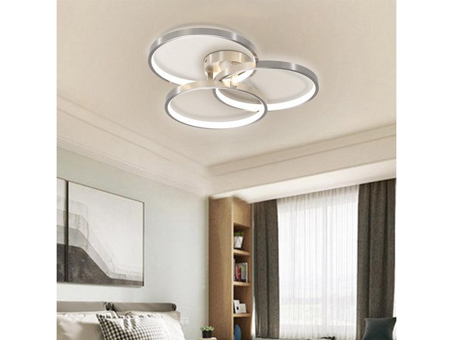 20' Modern Led Ceiling Light Fixture - Circular 3-Ring Design, Dimmable, Contemporary Brushed Nickel Finish for Living Room, Bedroom & Office