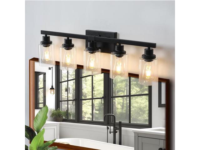31' Modern Black 5-Light Bathroom Vanity Light Fixture, industrial Wall Sconce with Clear Glass Shades for Mirror, Bathroom, Bedroom, and Hallway...