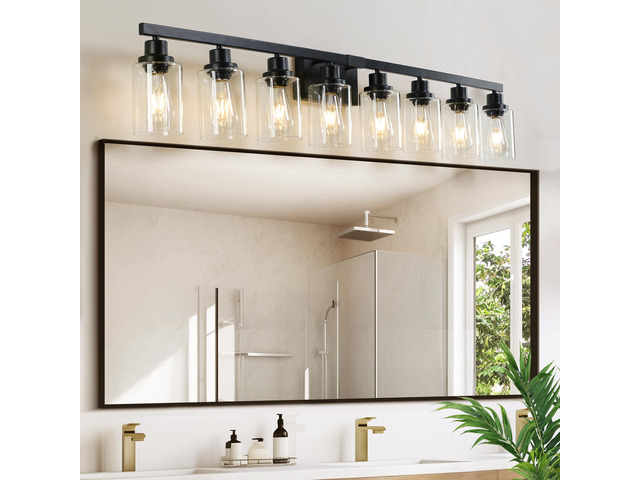 51' Black 8-Light Vanity Light with Clear Glass Shades, Modern Iron Metal Bathroom Wall Fixture for Mirror, Ideal for Bathroom and Dressing Table...