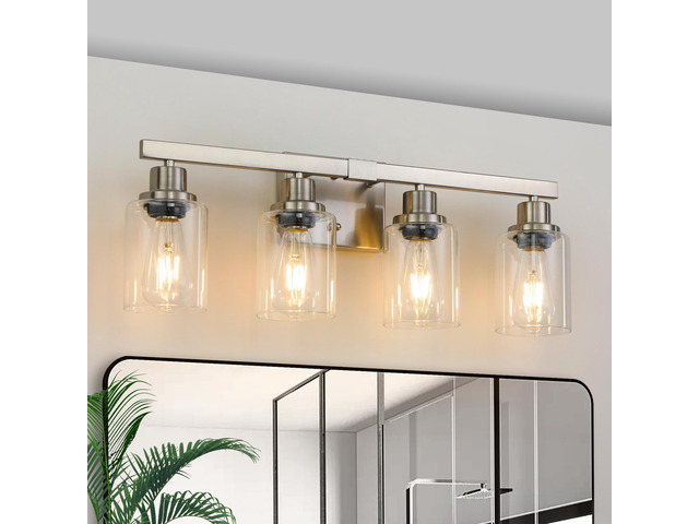24' Modern 4-Light Bathroom Vanity Light Fixture - Brushed Nickel Finish with Clear Glass Shades, Perfect for Bathroom, Vanity, and Dressing Area...