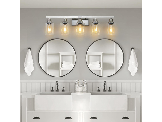 31' Modern 5-Light Bathroom Vanity Light Fixture - Brushed Nickel Finish with Clear Glass Shades, Perfect for Bathroom, Vanity, and Dressing Area...